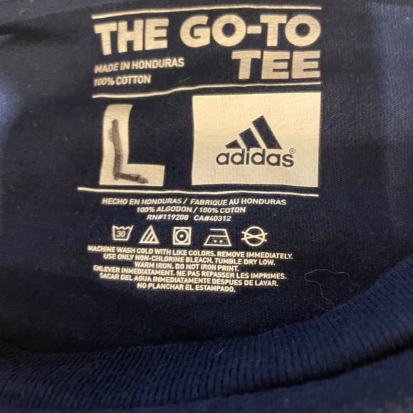 ADIDAS The Go-To Tee NOTRE DAME Soccer ACC Champions Navy Blue Gold Cotton LARGE - Picture 6 of 6